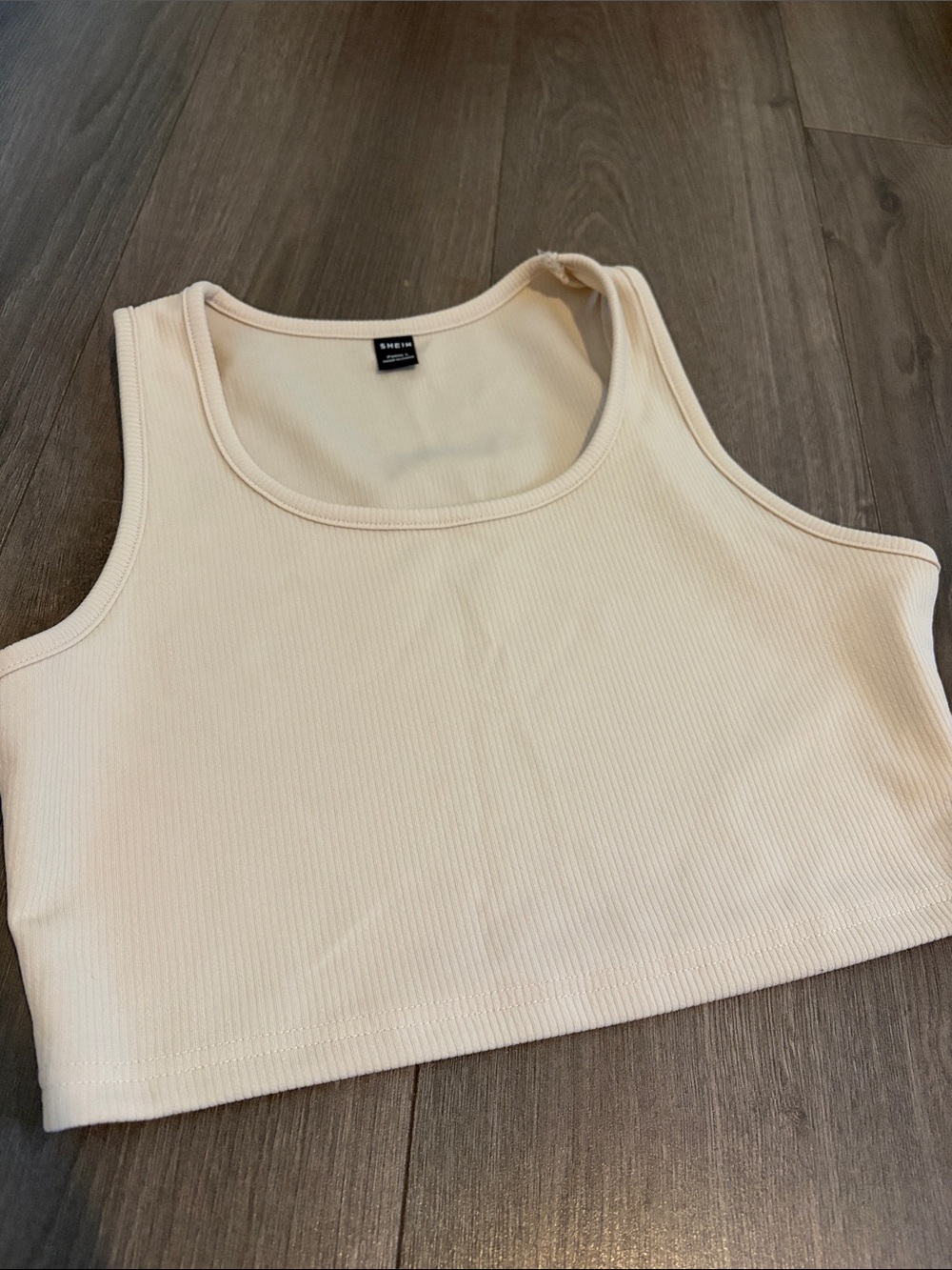 SHEIN Ribbed Crop Tank Top in Cream